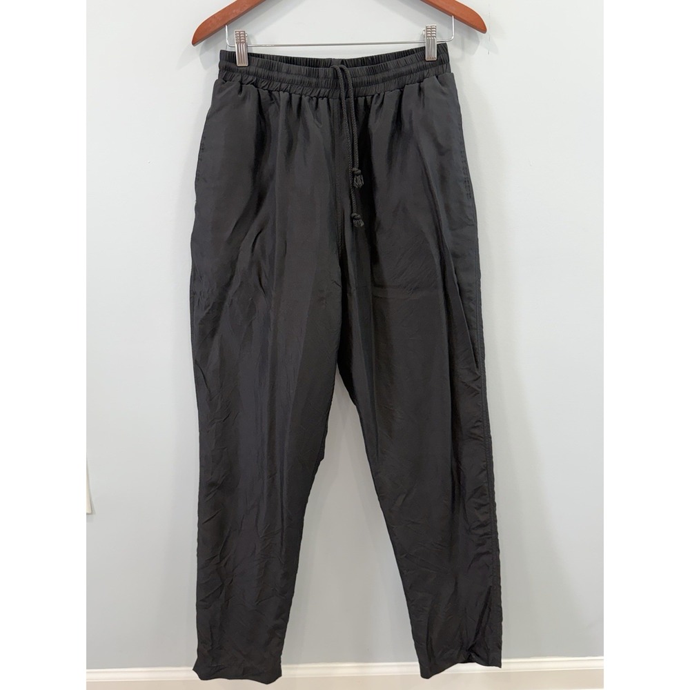 Women's Black 100% Silk Tapered High Rise Jogger Pants Size Medium